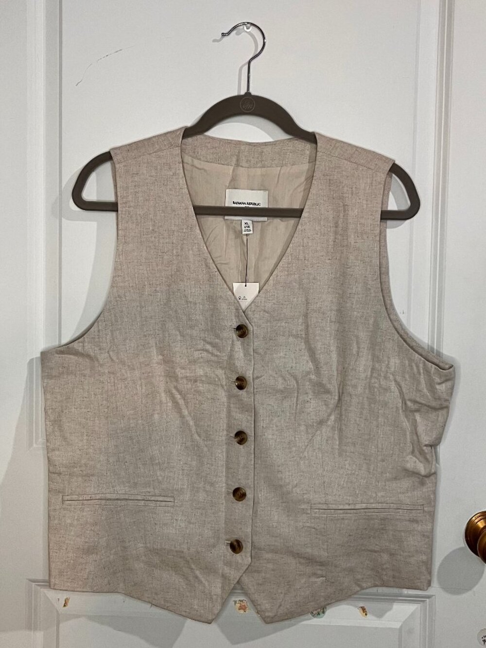 Banana Republic Linen-blend Button-front Vest XL NWT